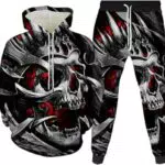 LEXAHO Herren Jogginganzug Totenkopf Hoodie und Hose Sportanzug