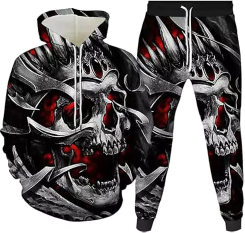 LEXAHO Herren Jogginganzug Totenkopf Hoodie und Hose Sportanzug