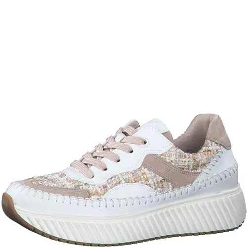 Marco Tozzi Damen Plateau Sneaker mit Hahnentrittmuster elegant und vielseitig