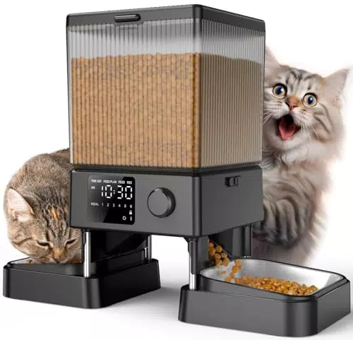 oneisall Futterautomat für Katzen und Hunde mit Edelstahlnapf und Sprachaufnahme