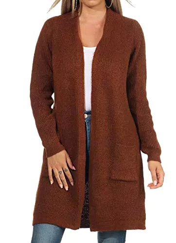 ONLY Damen Lange Strickjacke mit Taschen, Stretch Casual Langarm Gerippt