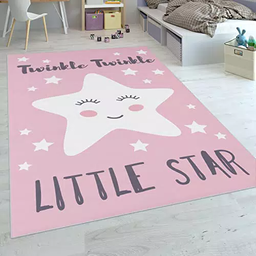 Paco Home Kinderteppich Mädchenzimmer mit niedlichem Stern Spruch