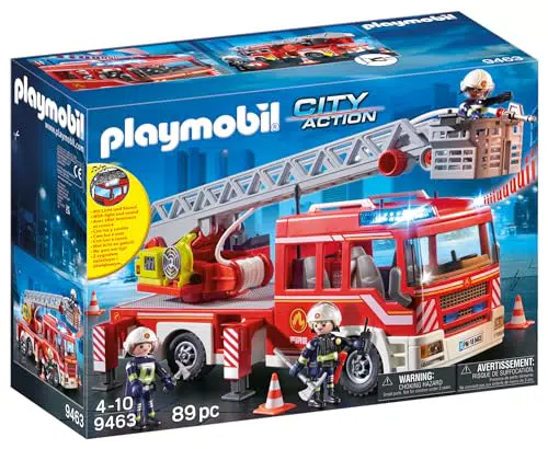 PLAYMOBIL Feuerwehr-Leiterfahrzeug mit Licht und Sound, ab 5 Jahren