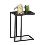 Relaxdays C-Form Beistelltisch aus Metall und Holz für Couch und Bett