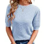 Runcati Damen Kurzarm Strickpullover mit Puffärmeln – Elegantes Casual Design