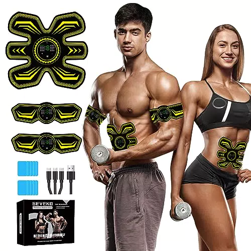 SEVEKO Bauchmuskeltrainer EMS – Effektives Trainingsgerät mit 8 Modi und 15 Intensitäten