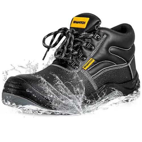 SHAMTCH S3 Sicherheitsschuhe Herren mit Stahlkappe und wasserdichtem PU-Leder