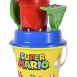 Super Mario Sandspielzeug Eimer mit Sieb, Schaufel, Rechen und Gießer