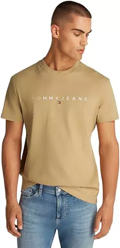 Tommy Jeans Herren T-Shirt Kurzarm Linear Logo aus Baumwolle