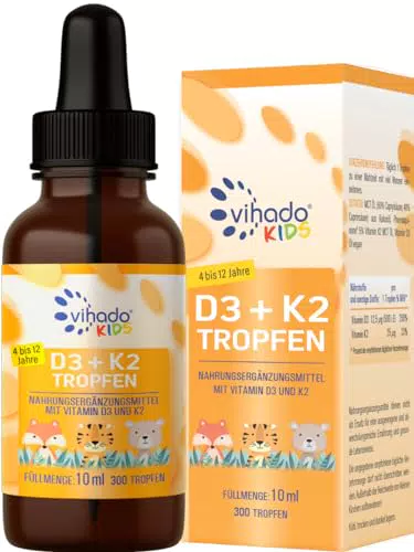 Vihado Vitamin D3 + K2 für Kinder, vegan, 12,5 μg, 10 ml (300 Tropfen)