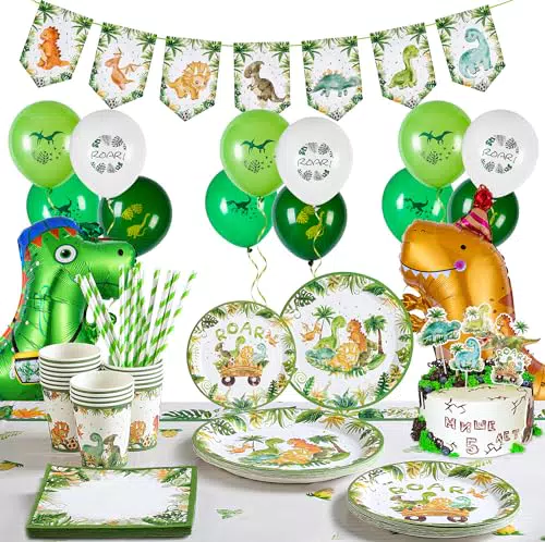 Dino Party Set – Geschirr, Tassen, Servietten und Dekoration für Kindergeburtstag