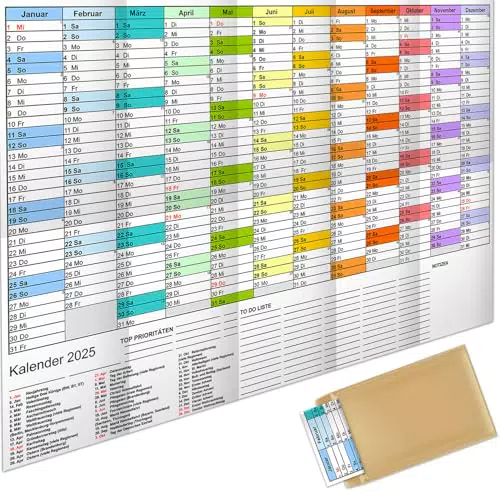 AEYAKA Jahresplaner 2025 Wandkalender A1 mit Ferienübersicht und Kalenderwochen