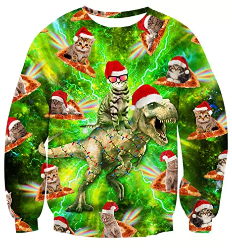 AIDEAONE 3D Weihnachtsmann Langarm T-Shirt für Herren und Damen