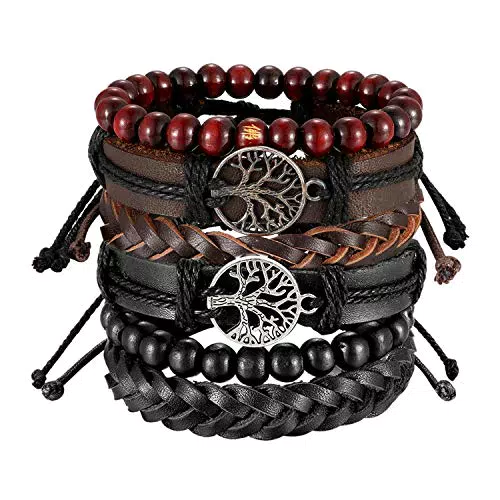 Aroncent Lebensbaum Lederarmband Set – Geflochtene Armbänder für Herren und Damen