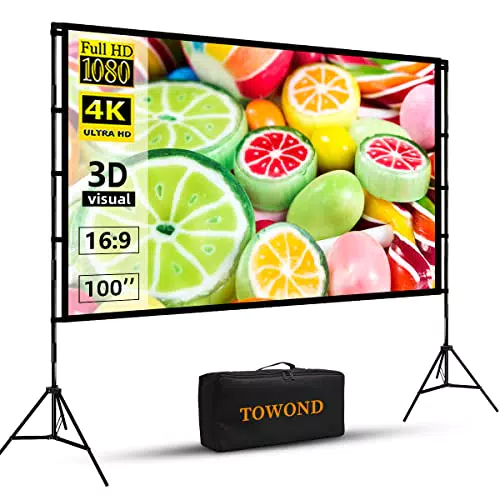 Towond Beamer Leinwand mit Stativ – Tragbare 16:9 HD Projektor Leinwand für Garten und Party