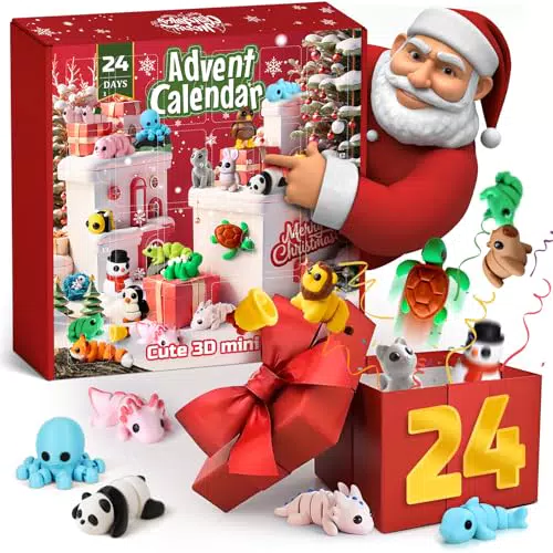 BLOOOK Adventskalender Tiere - 3D Gedruckte Weihnachtsdeko für Kinder und Erwachsene