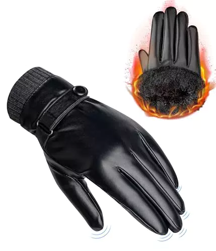 CAOZITOU Herren Lederhandschuhe Winter - Thermo Fleece Touchscreen, winddicht, wasserdicht