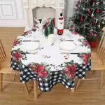 CAROMIO Rund Tischdecke abwaschbar aus Polyester mit Weihnachtsmotiv für Festlichkeiten