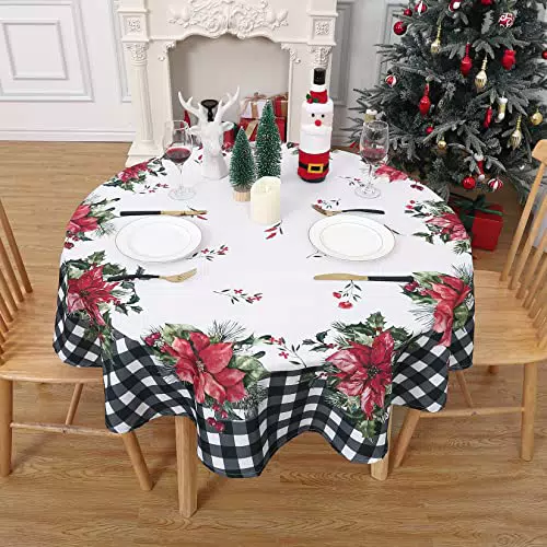 CAROMIO Rund Tischdecke abwaschbar aus Polyester mit Weihnachtsmotiv für Festlichkeiten