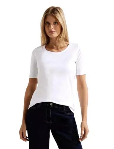 Cecil Damen Style Lena Basic T-Shirt Baumwolle, Vanilla White