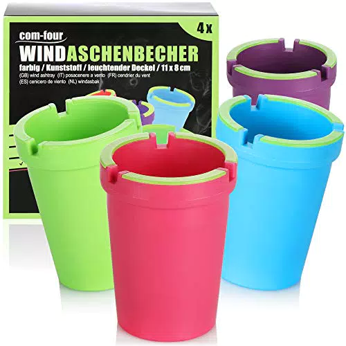 com-four® Windaschenbecher mit leuchtendem Deckel für draußen