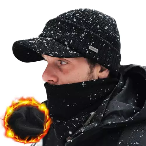 Comhats Winter-Set: Wollgestrickte Schirmmütze und Fleece-Schal für Herren und Damen