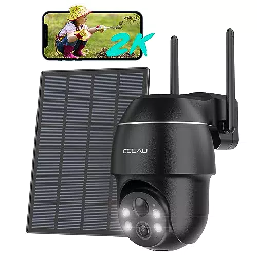 COOAU Überwachungskamera Außen Solar Akku - 2K PTZ WLAN IP Kamera mit Bewegungsmelder