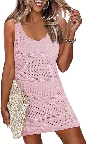 Cuptacc Strandkleid Damen Kurz Aushöhlen Häkeln Badeanzug Cover Up Mini Dress