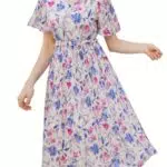 Damen Swing Midikleid A-Linie V-Ausschnitt Elegant Freizeitkleid Chiffon