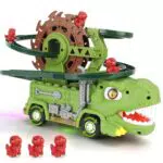 Dinosaurier Spielzeug Autorennbahn mit Musik und blinkenden LED-Lichtern für Kinder