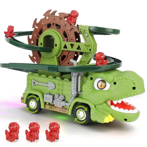 Dinosaurier Spielzeug Autorennbahn mit Musik und blinkenden LED-Lichtern für Kinder
