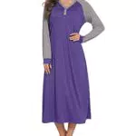 Ekouaer Damen Langarm Nachthemd Schlafanzug Casual Nachtwäsche Winter