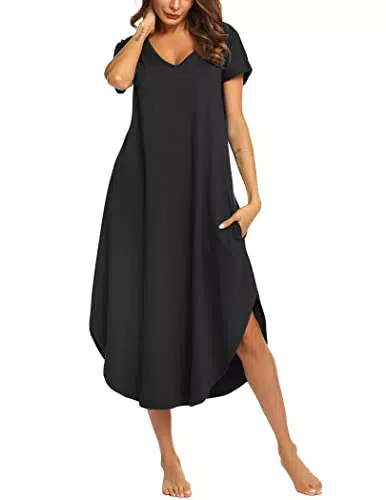 Ekouaer Damen Nachthemd Kurzarm Schlafshirt Baumwolle Bequemes Schlafkleid