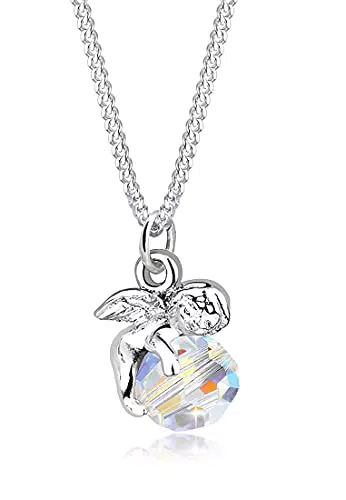 Elli Damen Halskette mit Engel Anhänger aus 925er Silber und Kristall