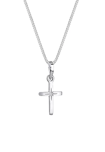 Elli Kreuz Anhänger Halskette mit Sterngravur aus 925 Sterling Silber