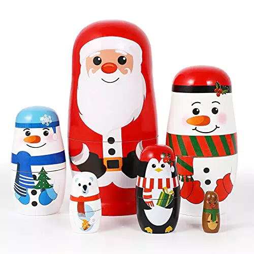 EXCEART Matryoshka Puppe aus Holz mit Santa Claus, Elch und Schneemann für Kinder