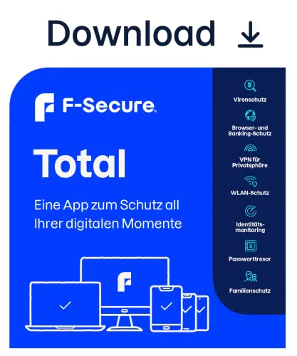 F-Secure Total, 1 Jahr, 5 Geräte, PC/Mac/Mobile, Aktivierungscode per Email
