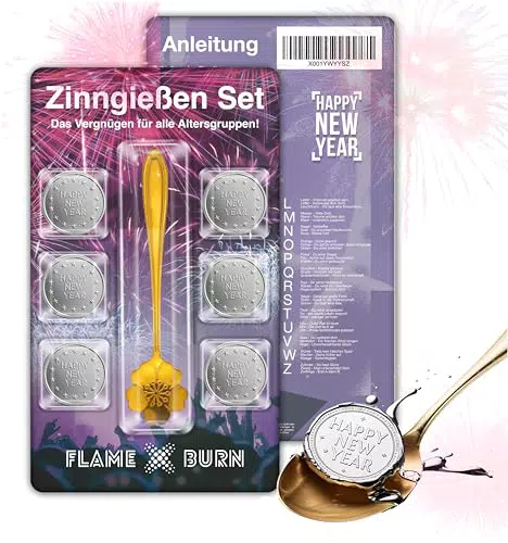 FLAME X BURN Zinngießen Set für Silvester 2025 mit Löffel und Orakelbuch