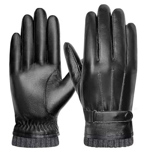 FORVEVO Herren Handschuhe - PU-Leder, Fleece gefüttert, winddicht, Touchscreen