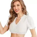 Funspread Dirndlbluse V-Ausschnitt Kurzarm Trachtenbluse für Oktoberfest