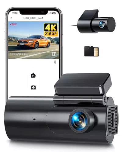 GKU Dashcam 4K/2,5K mit WiFi, Parküberwachung und Nachtsicht – Dual Kamera