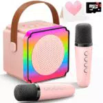 Gontence Karaoke Maschine für Kinder mit 2 Mikrofonen und LED-Lichtern