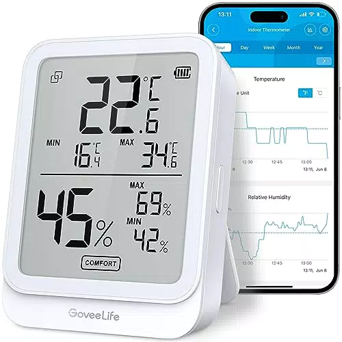 GoveeLife Digitales Thermometer Hygrometer Innen, Bluetooth LCD luftfeuchtigkeitsmesser mit Benachrichtigungsalarm