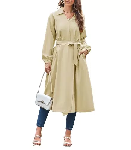 GRACE KARIN Damen A-Linien Midi-Kleid mit Taschen und langen Ärmeln