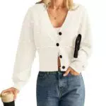 GRACE KARIN Damen V-Ausschnitt Cardigan mit Laternenärmeln und Pailletten