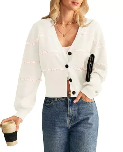 GRACE KARIN Damen V-Ausschnitt Cardigan mit Laternenärmeln und Pailletten