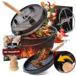 GUSSKÖNIG Dutch Oven Set - 9L Gusseisen Feuertopf mit 2in1 Deckelheber und Rezeptbuch