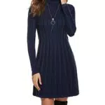 Gyabnw Damen Strickkleid Rollkragen A-Linie Knielang für Party und Freizeit