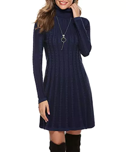 Gyabnw Damen Strickkleid Rollkragen A-Linie Knielang für Party und Freizeit