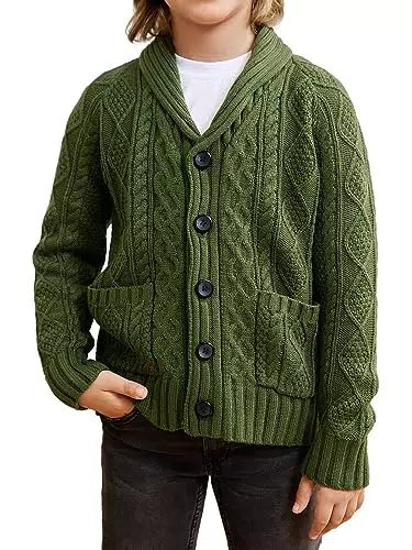 Haloumoning Jungen Strickjacke Schalkragen Cardigan Grobstrick Zopfmuster